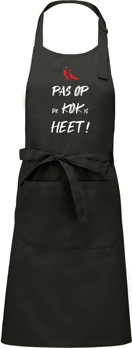Mijncadeautje - Luxe schort - Pas op de kok is heet - chique grijs
