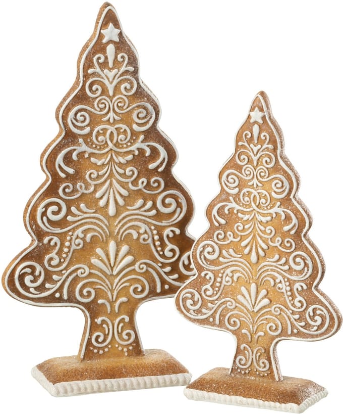 J-Line decoratie Peperkoek Dennenboom - polyresin - beige/wit - large