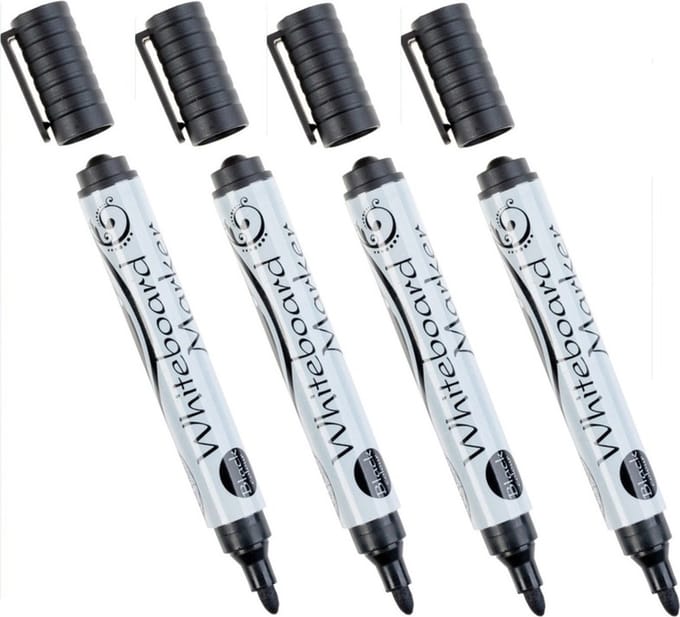 Whiteboard marker/stift - 4x - zwart - uitwisbaar - kantoor/school artikelen