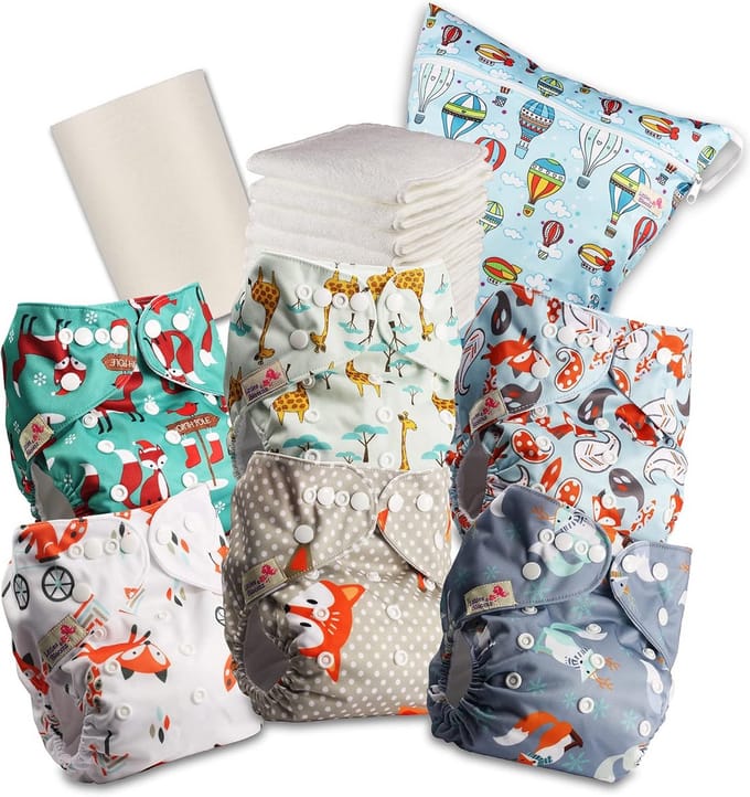 Set van 6 Herbruikbare Pocket Luiers met Inzetstukken voor Baby's