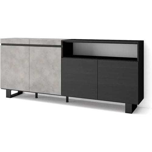 Skraut Home Dressoir, Opbergkast, 200x35x87cm, 4 Deuren, Industrieel design, Cement