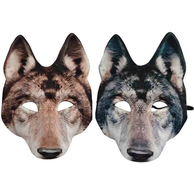 Masques de loup pour fête, lot de 2 One size fits all adults marron/gris