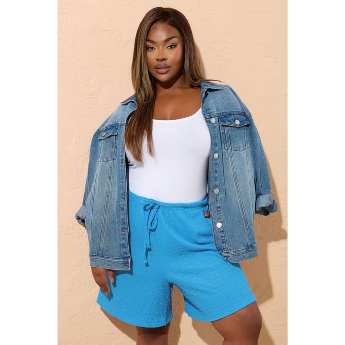 Yours Blauwe Gestructureerde Shorts Size 44