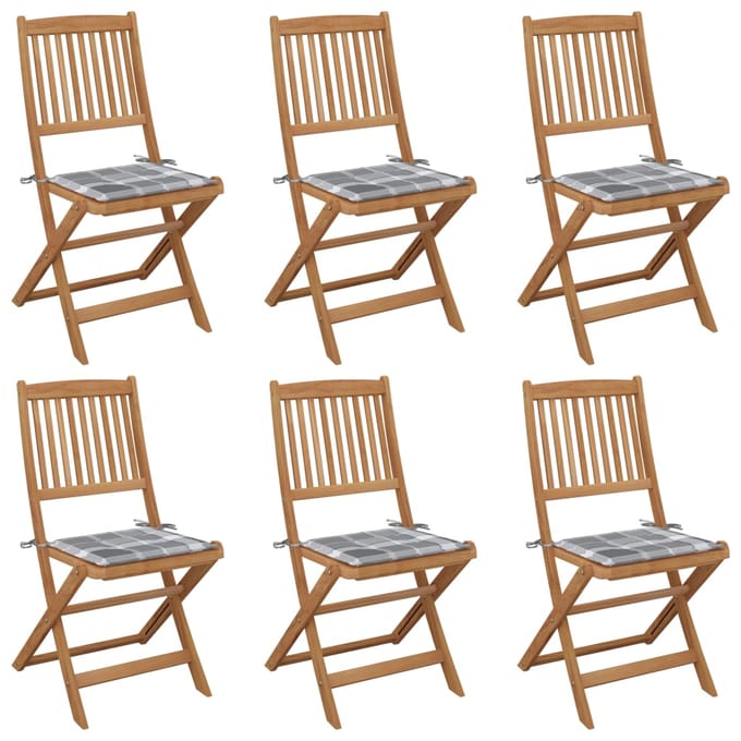 vidaXL - Inklapbare - stoelen - 6 - st - met - kussens - massief - acaciahout