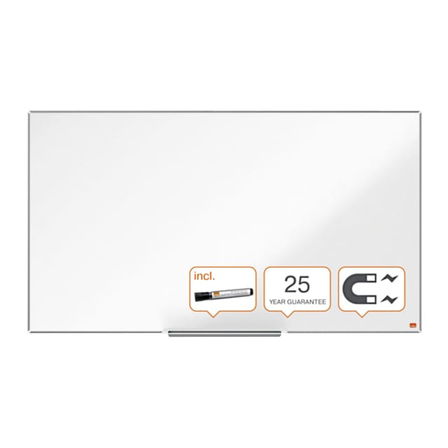 Whiteboard Widescreen nobo - aluminium frame - geëmailleerd - B 1220 x H 690 mm - met opbergbak