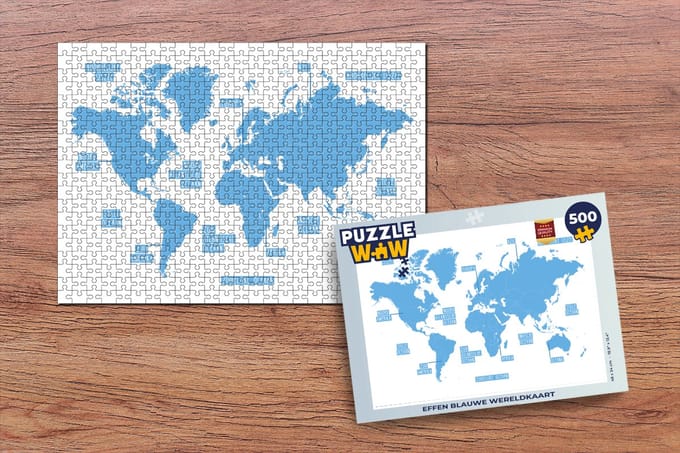 Puzzel Wereldkaart - Blauw - Simpel - Legpuzzel - Puzzel 500 stukjes