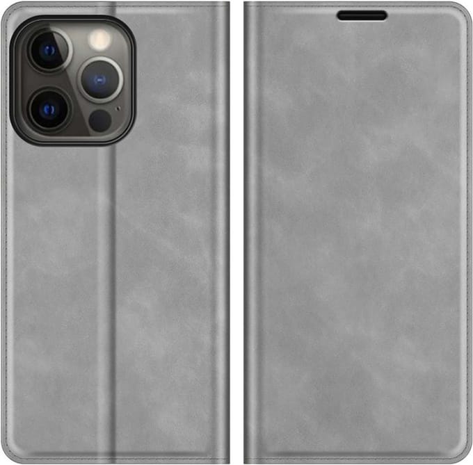 Just in Case hoesje geschikt voor iPhone 13 Pro Max - Hoesje met Pasjeshouder - Luxe Book Case - Grijs