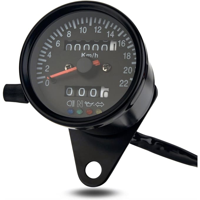 Cafe Racer Retro Custom Motorcycle Mechanische snelheidsmeter met LED-indicator Kilometerteller 220 km/u zwart