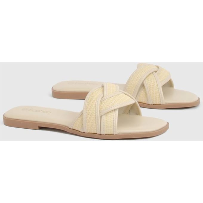 boohoo Dames Raffia Contrast Crossover Detail Slippers | Creme | Maat: 38