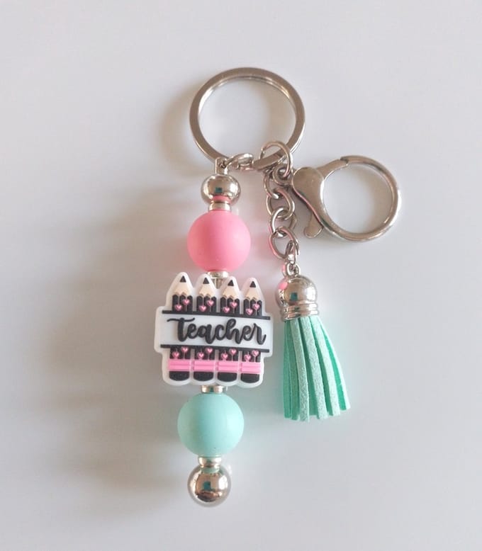 Sleutelhanger, tashanger met kralen | mint, roze | teacher
