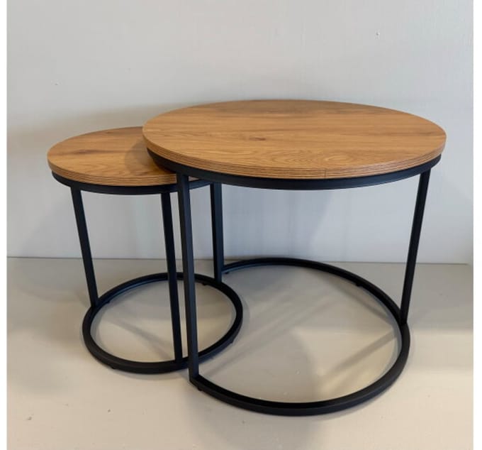 Salontafel Cesura set van 2 eiken melamine Ø60-40 CM - Naturel