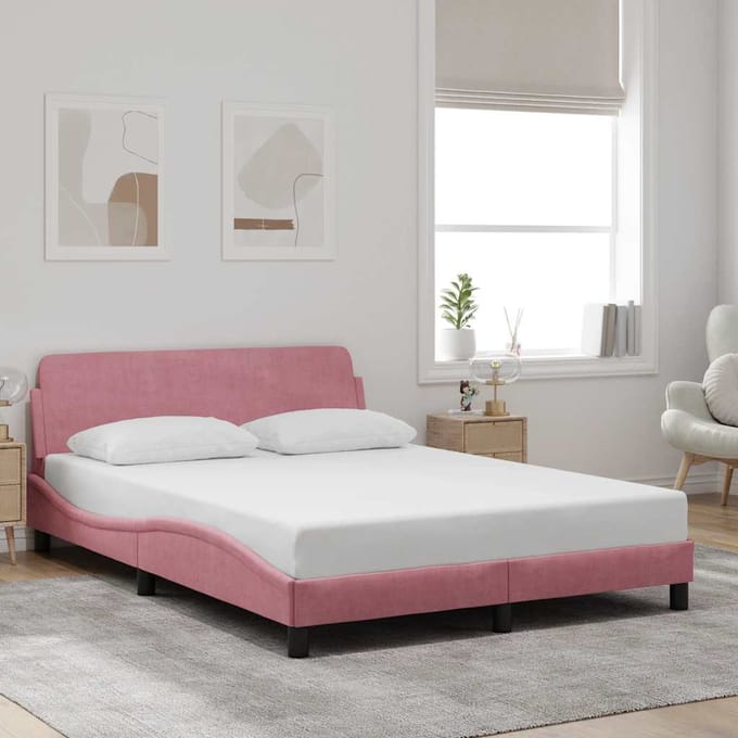 vidaXL - Bedframe - met - hoofdeinde - "Dover" - 120x200 - cm - fluweel - roze