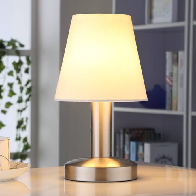 Lindby - Tafellamp - 1licht - stof, metaal - H: 24.5 cm - E14 - wit, gesatineerd nikkel
