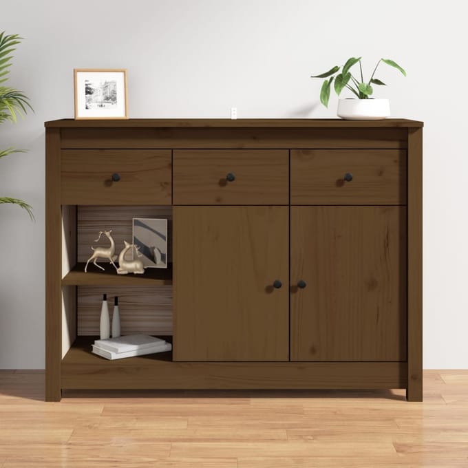 vidaXL - Dressoir - 100x35x74 - cm - massief - grenenhout - honingbruin