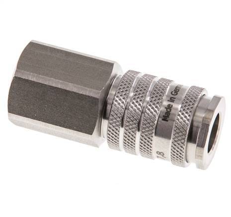 RVS DN 7.8 Luchtkoppeling Snelkoppeling G 1/2 inch Binnendraad Double Shut-Off - CLS7-F-S-SV-BL-012