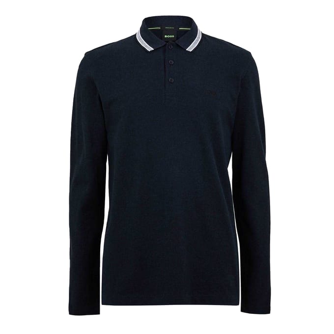 Boss Heren Plisy poloshirt met lange mouwen (Marine)