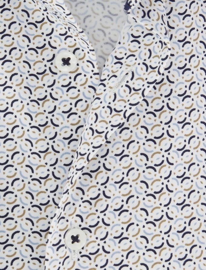 Overhemd Eterna modern fit stretch blauw geprint
