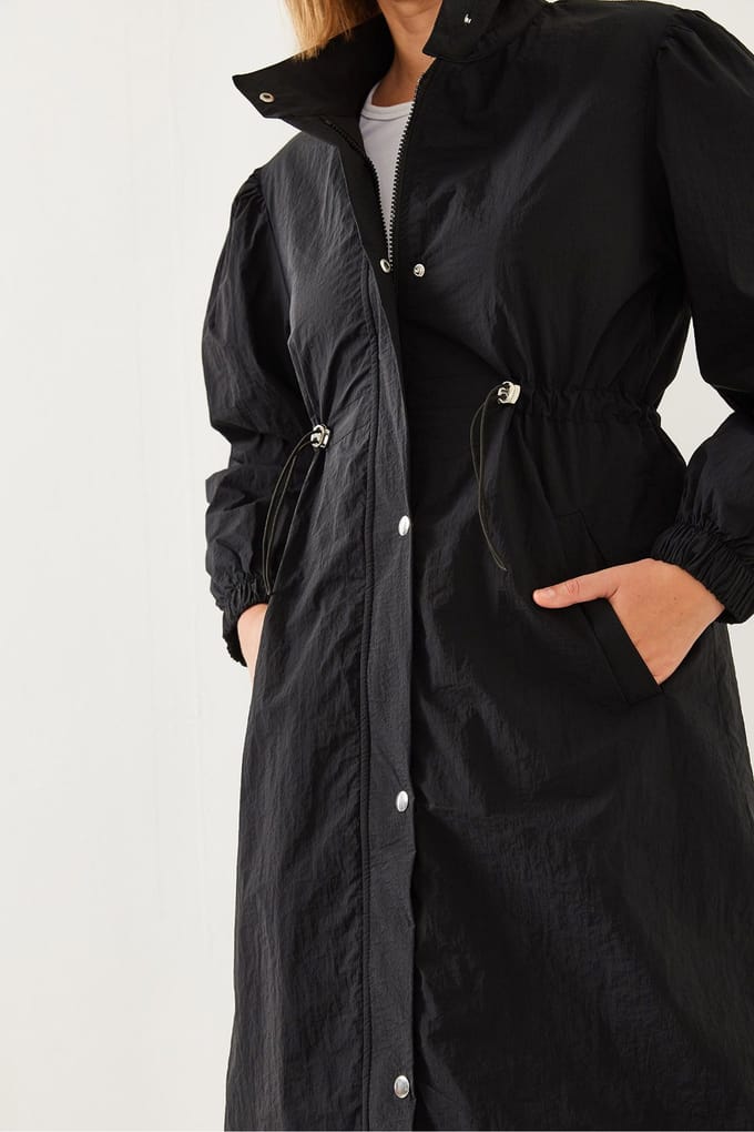 Relaxed Fit Midi Jas met Knopenluiting