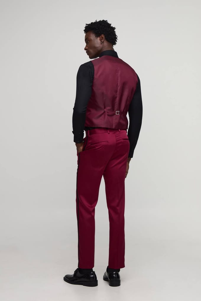 Slim Fit Satin Waistcoat | Burgundy | Size 50