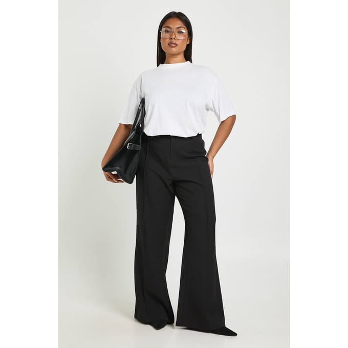 Dames Plus Boohoo Basics Getailleerde Wijdvallende Broek | Zwart | Maat: 44