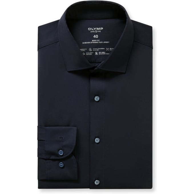 OLYMP Level Five 24/Seven Overhemd, Body Fit, Modern Kent, Marineblauw