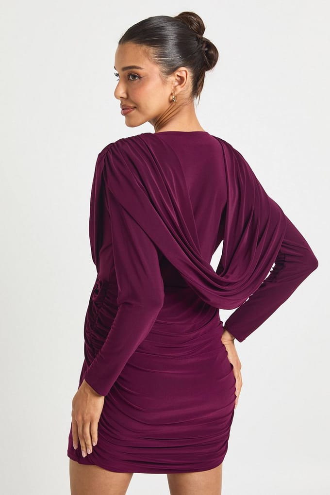 boohoo Dames Geruched Twist Voorkant Drapeer Detail Minijurk | Plum | Maat: 8
