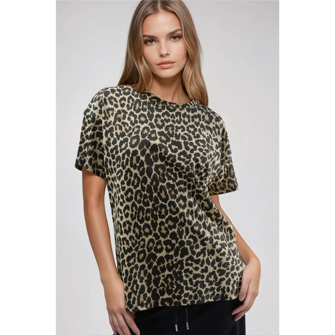 Oversized Luipaardprint T-shirt met Ronde Hals