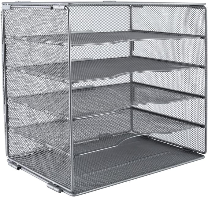 Desktop 5 Tier A4 Mesh in Lade Office Bureau Tidy File Holder Magazine Organizer Papier Opslag Rack, Zilver