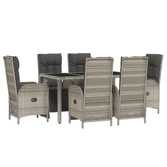 vidaXL - 7-delige - Tuinset - met - kussens - poly - rattan - grijs