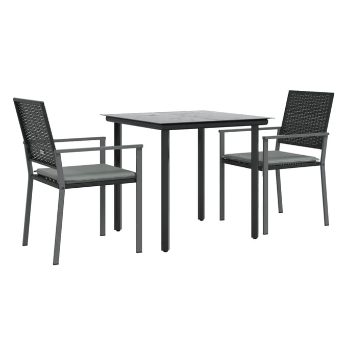 vidaXL - 3-delige - Tuinset - met - kussens - poly - rattan - en - staal
