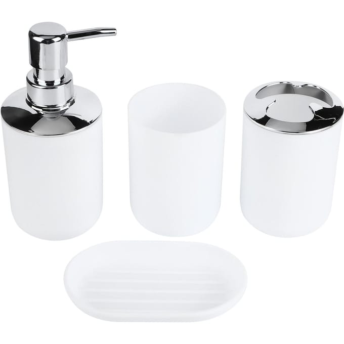 4-delige set Badkamerkit Accessoire Plastic Lotionfles Opbergbeker Spoelbeker Zeepbakje wit