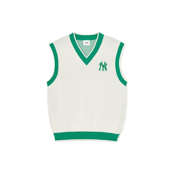 MLB SS24 Logo des New York Yankees Pull sans manches à col en V Unisexe Gilet Crème 3AKPV0341-50CRD S blue