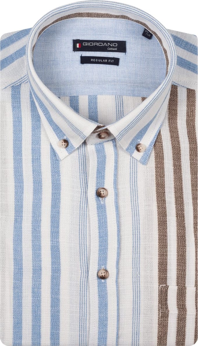 Giordano – Ivy – Heren Overhemd – Structuur - Button Down – Gestreept Overhemd - Angel Falls – 617109-61