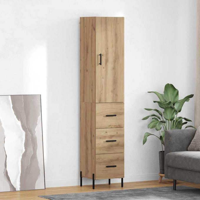 vidaXL - Highboard - Artisan - Eiken - 34,5 - x - 34 - x - 180 - cm - Bewerkt - hout