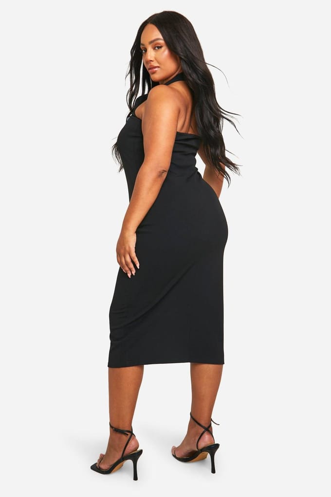 boohoo Dames Plus Halterneck Midi Jurk | Black | Maat: 28