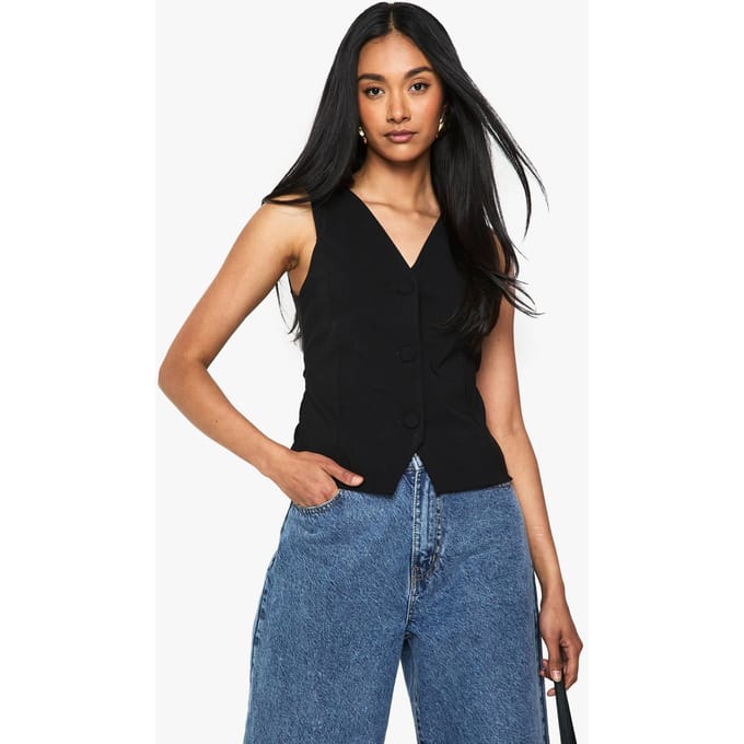 boohoo Dames Super Stretch Gilet met Knopen | Zwart | Maat: 36