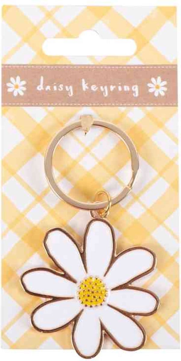 Sleutelhanger madeliefje bloem - goudkleurig metaal - Something Different - Daisy - emaille - cadeau moederdag verjaardag