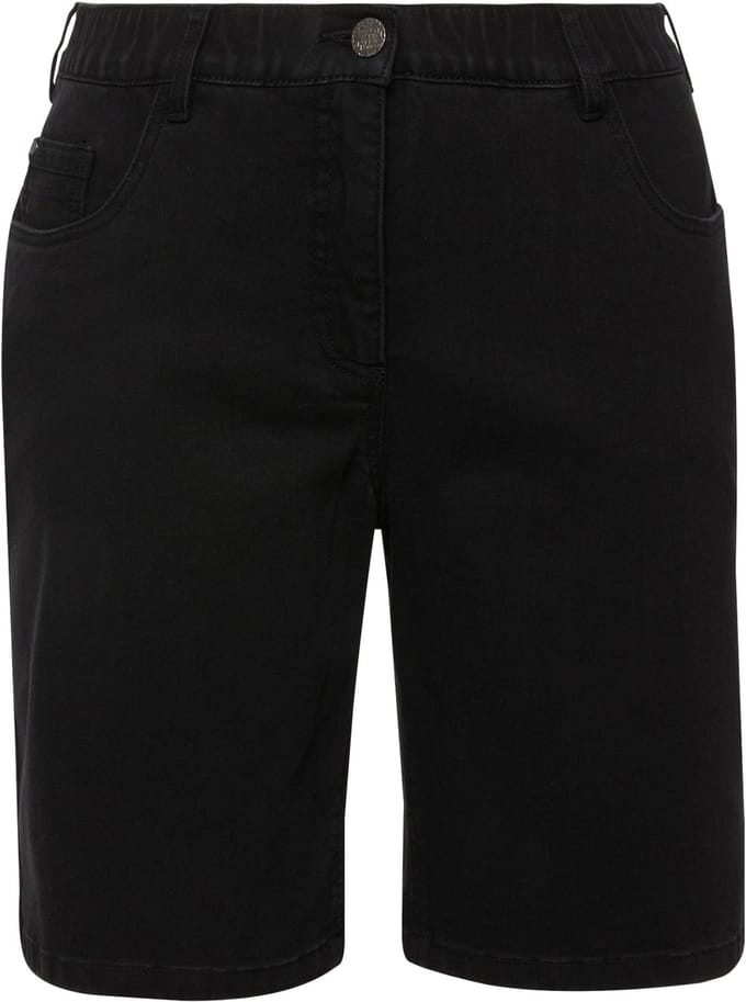 Ulla Popken - Dames - Jeansbermuda Mandy 5-pocket model comfortabele tailleband - Zwart - Maat 48