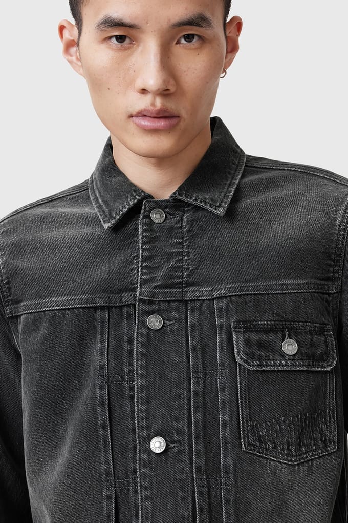 AllSaints Jayger Jacket Washed Black Taglia: M | Giacche di jeans Outlet | Uomo | Nero