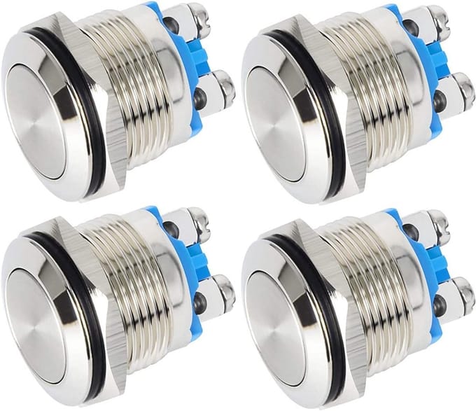 4 Stuks 22mm Momentary Waterdichte Drukknop 12V/24V/125V/250V met Schroefaansluitingen