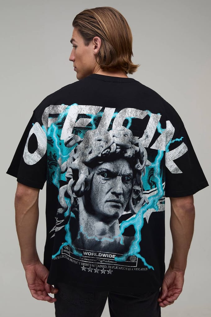 Zwart Oversized T-shirt Met Beeldhouwprint Over De Naden | Black | Size XL