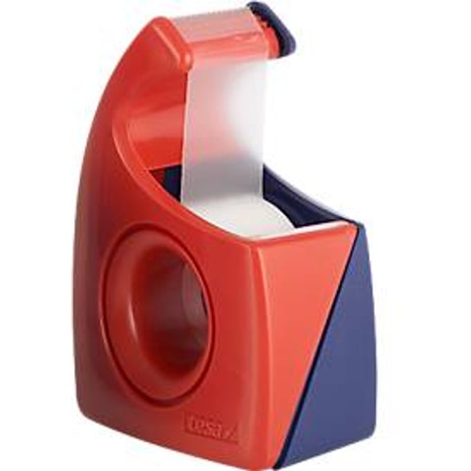 TESA plakband-handafroller Easy Cut, 10 m x 19 mm, rood/blauw