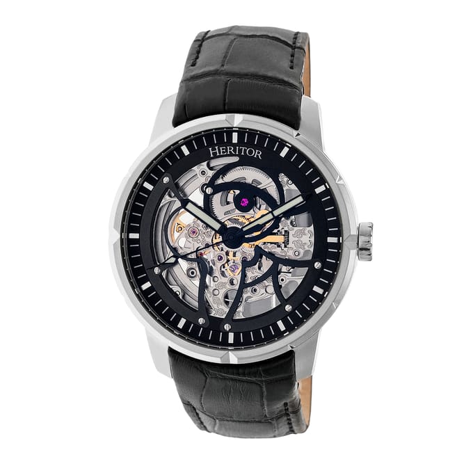 Heritor Automatic Ryder Skeleton leren band horloge - Zwart/Zilver