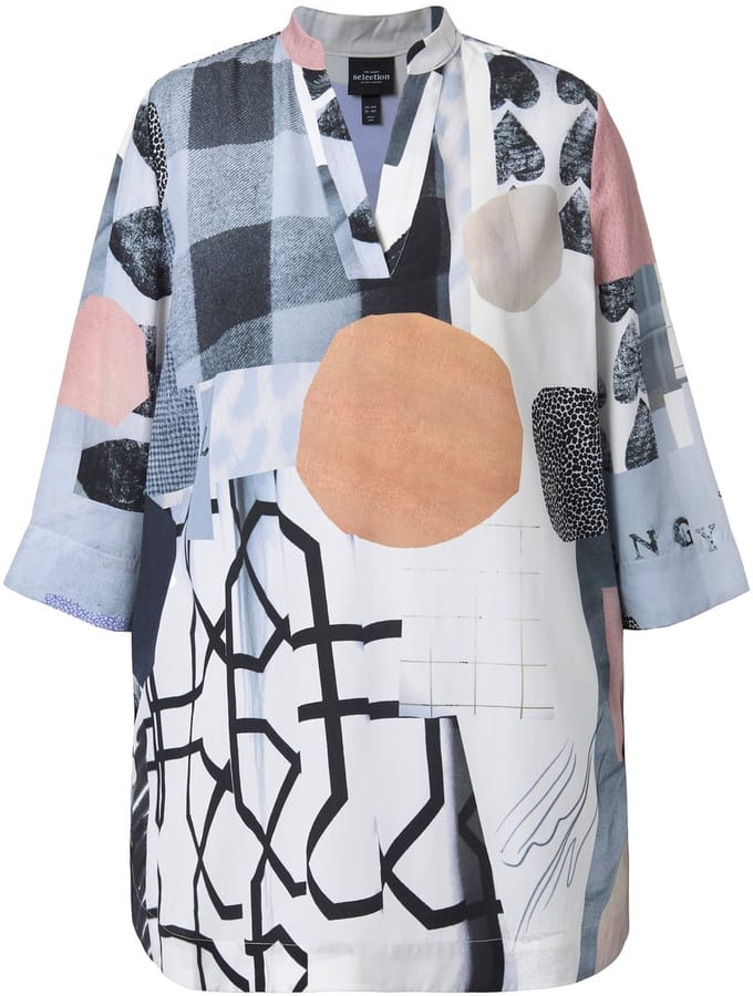 Ulla Popken - Dames - Tuniek van lyocell harten tuniekhals 3/4-mouwen - Sneeuwwit - Maat 54+
