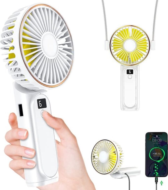 Ventilator - Draagbare ventilator - Oplaadbare ventilator met batterij - Handsfree ventilator - USB - Thuis - Werk - Reizen
