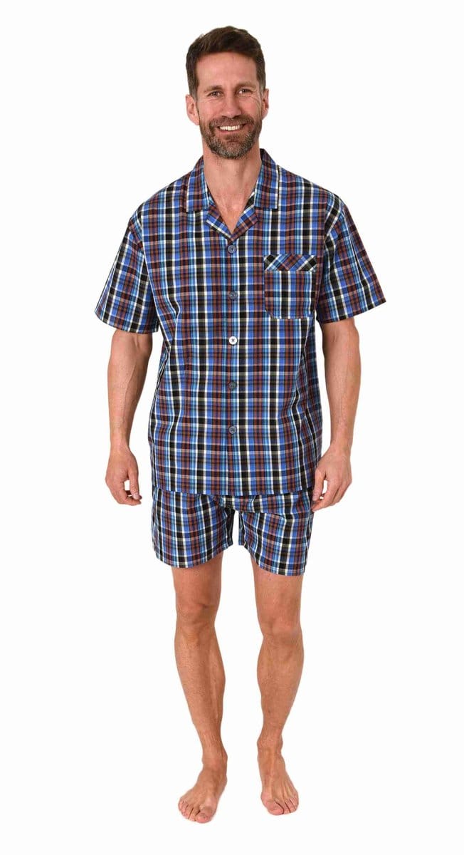 Normann Heren Pyjama Korte Mouwen Geweven Knoop Omhoog Elegant Ontwerp