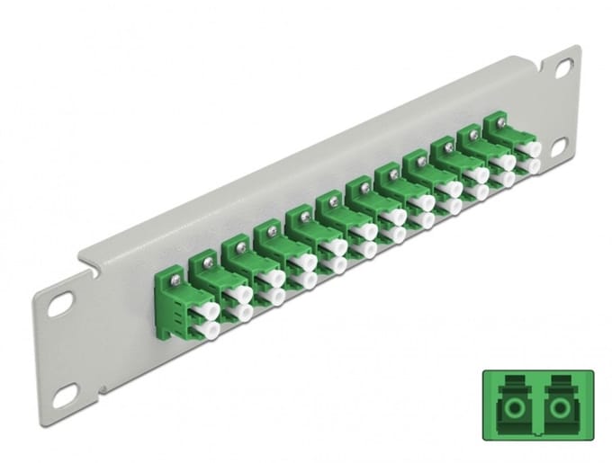 Delock 10″ Fiber Optic Patch Panel 12 Port LC Duplex green 1U grey