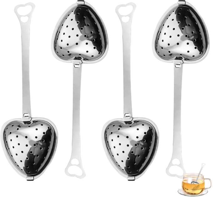 Solidchoice - Set van 4 Hartvormige RVS Theefilters voor Losse Thee