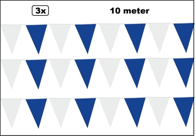 3x Vlaglijn wit/blauw 1000 cm - Vlaggenlijn - Carnaval thema feest