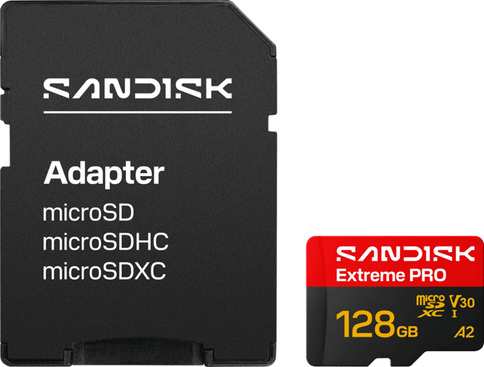 SanDisk microSDXC Extreme PRO 128GB (UHS-I, R250MB/s / W120MB/s, 5K, 4K UHD) + Ad